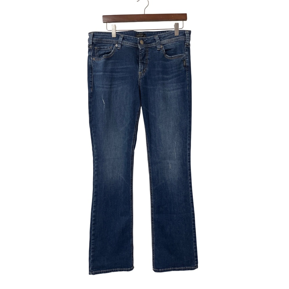Silver Jeans Elyse Slim Boot W32 L33 Blue Denim Western Boho Classic Mid Rise